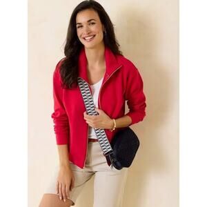 Tommy Bahama Knit Ottoman Jacket Red Zip-Up Size XL Preppy Colorful Coastal Logo